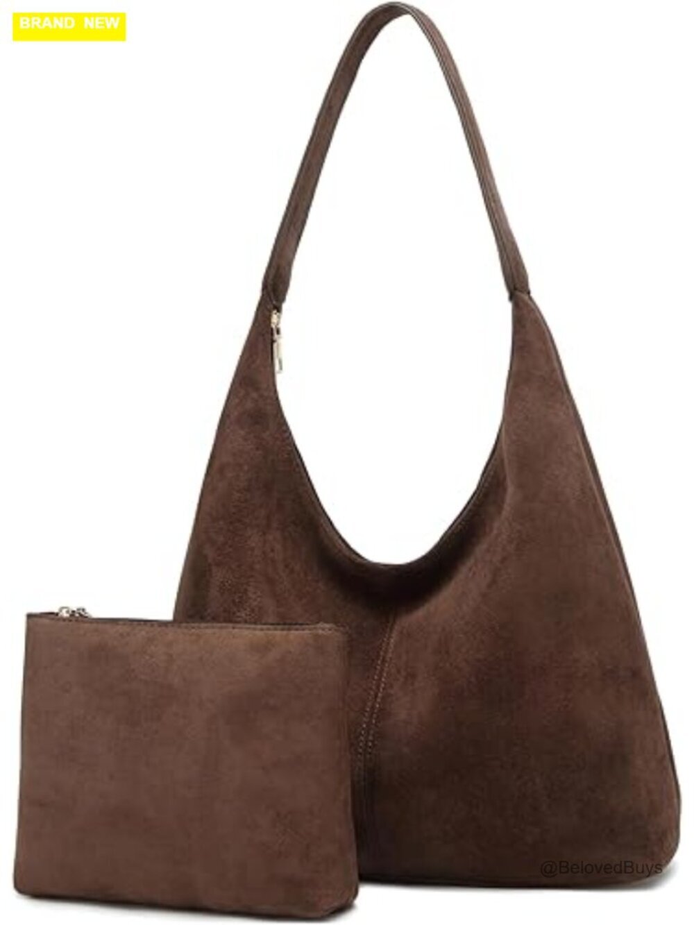 Faux Suede Slouchy Hobo Bag with Removable Pouch
